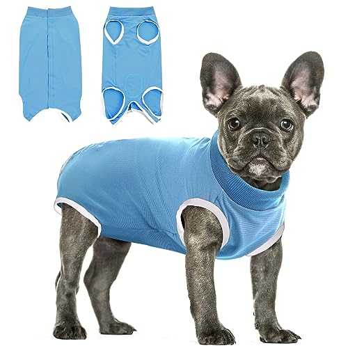 MIGOHI Hunde-Genesungsanzug, Haustierkühlendes chirurgisches Katzen-Erholungsshirt nach Operationen, E-Kragen und Kegel, Anti-Lecken für den Sommer, Blau XS von MIGOHI
