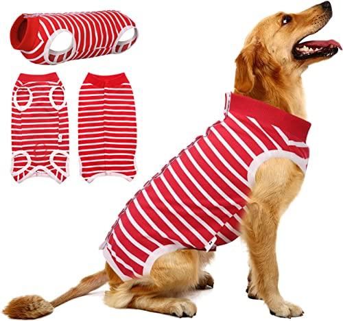 MIGOHI Hunde-Rehabilitationsanzug, Haustier-OP-T-Shirt nach Operationen, für E-Halsband & Kegel-Alternative Schutz-Shirts zur Heilung von Bauchwunden, Hautkrankheiten, Anti Licken, Rot L von MIGOHI