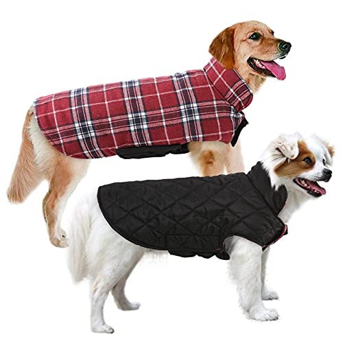 MIGOHI Hundejacke für den Winter, Winddicht, wasserdicht, wendbar, für kaltes Wetter, britischer Stil, kariert, warme Hundeweste für kleine, mittelgroße und große Hunde, Größe XXL von MIGOHI