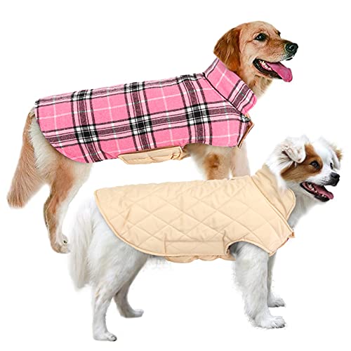 MIGOHI Hundejacken für den Winter, winddicht, wendbar, Hundemantel für kaltes Wetter, britischer Stil, kariert, warme Hundeweste für kleine, mittelgroße und große Hunde, rosa XXXL von MIGOHI