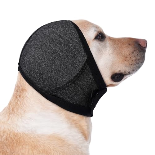 MIGOHI Hundeohrabdeckungen Kapuze, Hundeohrenschützer mit weicher Polsterung, M | Leichte Ohrenschützer für Lärmschutz, Anti-Angst-Kopfwickel, Tierarztbesuche, Donner, Grau von MIGOHI