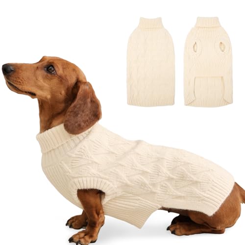 MIGOHI Hundepullover, Rollkragenpullover für den Winter, dehnbar, weich, Strickware, Pullover für Dackel, effektive Kältebeständigkeit, Größe M, Beige MIGOHI Hundepullover, Rollkragenpullover für den Winter, dehnbar, weich, Strickware, Pullover für Dackel, effektive Kältebeständigkeit, Größe M, Beige von MIGOHI