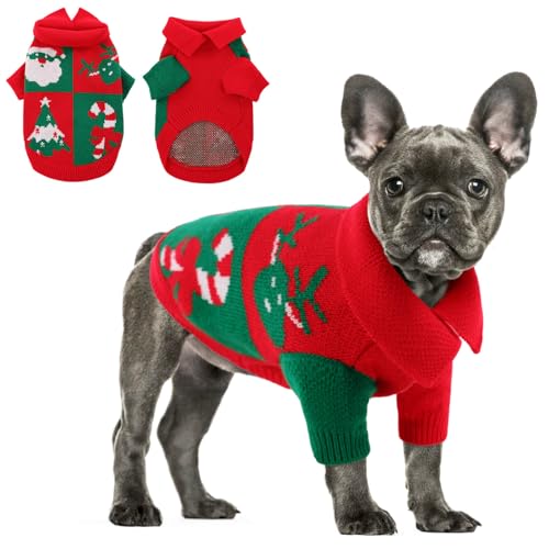 MIGOHI Hundepullover, Weihnachtspullover für Hunde, warm, Winter, kariert, Strickwaren mit Loch für die Leine, Rollkragen, Hundeweste, britischer Stil, für XS, kleine, mittelgroße und große Hunde, von MIGOHI