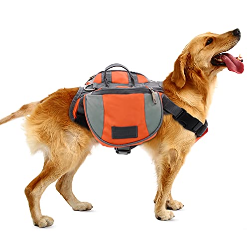 MIGOHI Hunderucksack, strapazierfähige Doggy Satteltasche mit reflektierendem Streifen & 2 Seitentaschen, Orange, M von MIGOHI