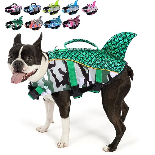 MIGOHI Hundeschwimmweste, Haiflosse Hundeschwimmweste mit Rettungsgriff & Auftrieb, Haustier Sicherheit Lebensretter für kleine, mittelgroße und große Hunde von MIGOHI