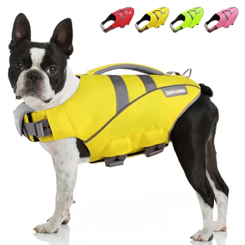MIGOHI Hundeschwimmweste, Reflektierende Hunde-Schwimmweste mit hoher Schwimmfähigkeit und Rettungsgriff, mittelgroße und große Hunde, Haustier-Sicherheitswasserweste zum Schwimmen Bootfahren Surfen von MIGOHI