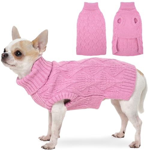 MIGOHI Pullover für kleine Hunde, Herbst-Winter-Hundepullover, weiche, reine Farbe, leicht an- und auszuziehen, Wintertuch mit hoher Bauchöffnung, für den Alltag, Größe S, Rosa von MIGOHI