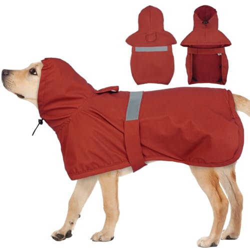 MIGOHI Reflektierender Regenmantel für mittelgroße Hunde, Rot, Größe XXL – verstellbare Hinterbeingurte, regenfester, wasser- und winddichter Mantel für regnerische Tage, Hundeponcho mit Loch für die von MIGOHI