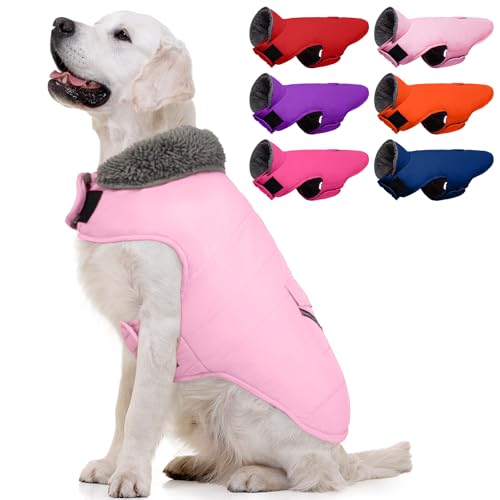 MIGOHI Warmer Hundemantel – Winter-Hundejacke, reflektierend, winddicht, Fleece-Weste mit Loch für die Leine und Pelzkragen, Hellrosa, Größe 3XL MIGOHI Warmer Hundemantel – Winter-Hundejacke, reflektierend, winddicht, Fleece-Weste mit Loch für die Leine und Pelzkragen, Hellrosa, Größe 3XL von MIGOHI
