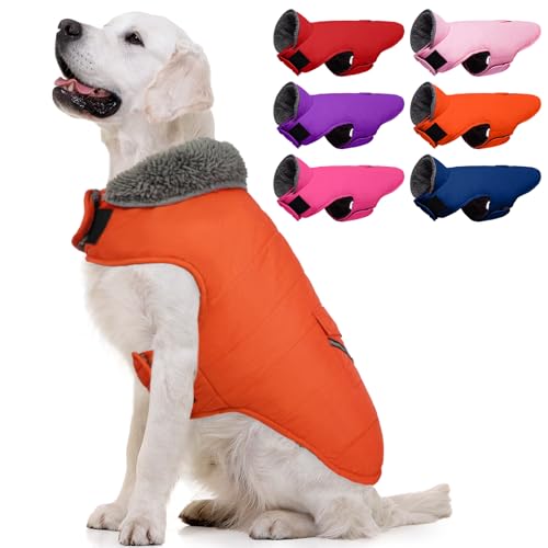 MIGOHI Warmer Hundemantel – Winter-Hundejacke, reflektierend, winddicht, Fleece-Weste mit Loch für die Leine und Pelzkragen, Orange, Größe 3XL MIGOHI Warmer Hundemantel – Winter-Hundejacke, reflektierend, winddicht, Fleece-Weste mit Loch für die Leine und Pelzkragen, Orange, Größe 3XL von MIGOHI