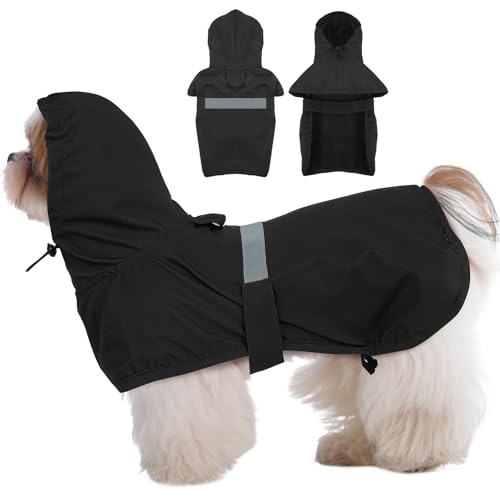 MIGOHI Wasserdichter Regenmantel für Hunde, Schwarz, M - Outdoor Hunderegenmantel mit Kapuze, winddicht & atmungsaktiv, reflektierende Streifen für Sicherheit, nasse Stadtstraße, tägliche von MIGOHI