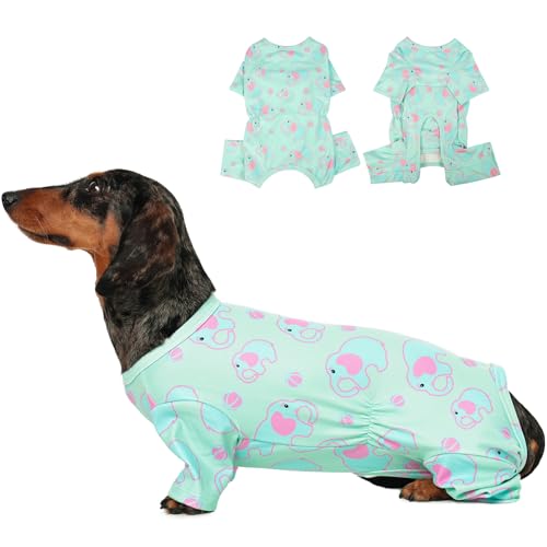 MIGOHI Weicher Schlafanzug für Hunde, Bauchschutz, warmer Jumpsuit, Größe M, leichter Hunde-Einteiler für kleine Rassen, stoppt Lecken und Kratzen, Geburtstag, Festival, Blaugrün von MIGOHI