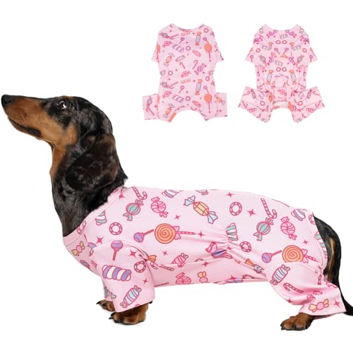 MIGOHI Weicher Schlafanzug für Hunde, Bauchschutz, warmer Jumpsuit, Größe M, leichter Hunde-Einteiler für kleine Rassen, stoppt Lecken und Kratzen, Geburtstag, Festival, Rosa von MIGOHI