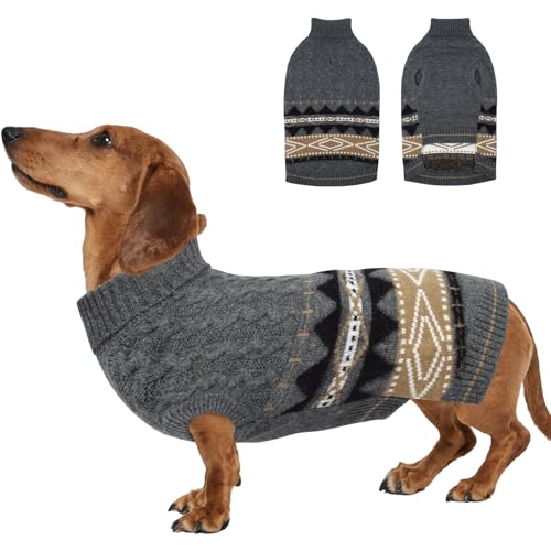MIGOHI Weihnachtspullover für kleine Hunde, bezaubernder und atmungsaktiver ärmelloser Hunde-Strickpullover für den Urlaub, warm, dick, für den Winter, Herbst, Dackel, Grau, Größe M von MIGOHI