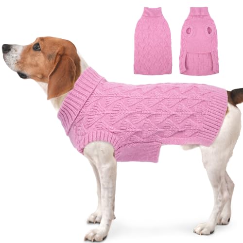 MIGOHI XXL Hundepullover, Rollkragenpullover für Hunde, für Herbst und Winter, hochwertiger ärmelloser Pullover, hautfreundliche Hunde-Strickware, Größe XXL, Rosa von MIGOHI