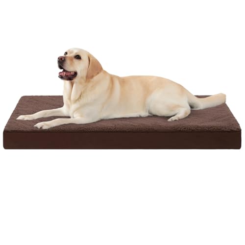 MIHIKK Extra großes Hundebett mit abnehmbarem, waschbarem Bezug, orthopädisches Hundebett, 106,7 cm, großes Hundebett, große Hundematratze, Braun von MIHIKK
