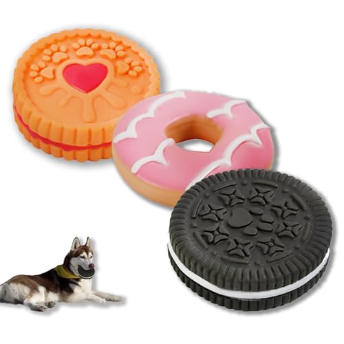MIIXUER Kauspielzeug für Hunde, niedliches Quietschspielzeug für Welpen bis mittelgroße Rassen, weich, langlebig, interaktives Kauspielzeug für Hunde, runde Kekse, 3 Stück von MIIXUER