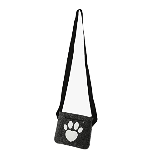 Hundeleckerli-Tasche aus Filz mit Reißverschluss und verstellbarem Schulterriemen (Dunkelgrau - Pfotenabdruck) von MIJOMA