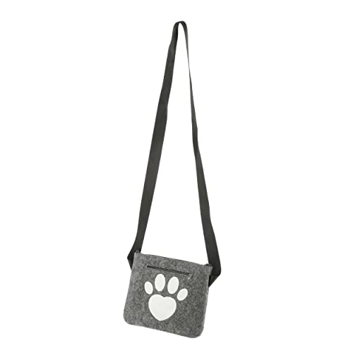 Hundeleckerli-Tasche aus Filz mit Reißverschluss und verstellbarem Schulterriemen (Hellgrau - Pfotenabdruck) von MIJOMA