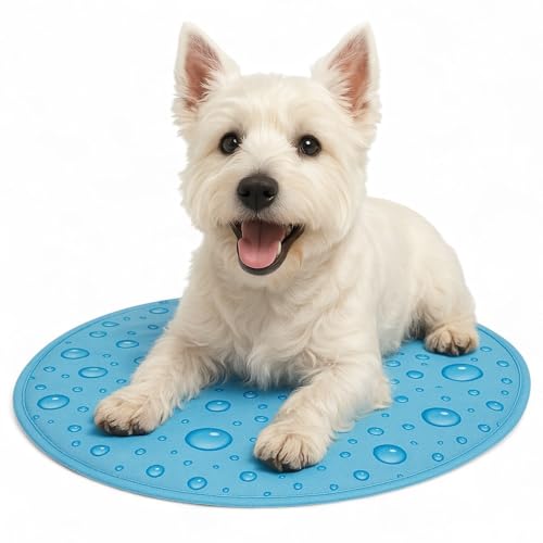 MIJOMA Kühlmatte Kühlkissen Kühldecke Kühlpad Gel-Matte Pet Cooling Mat selbstkühlend, für Hunde und Katzen, Kühlung an Sommertagen (Ø 45 cm Wassertropfen) von MIJOMA