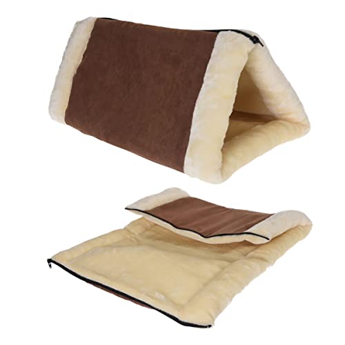 MIJOMA Katzenkissen Katzentunnel, Katzenhaus multifunktional Reißverschluss und Thermoschicht, 2-in-1, kuschelige Plüschqualität, beige/braun, 90 x 60 cm, für Katzen und kleine Hunde von MIJOMA