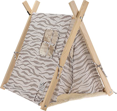 Kleintierzelt für Hunde und Katzen, aus Holz und Stoff, 50x60x55cm (Zebra-Muster weiß/grau) von MIJOMA