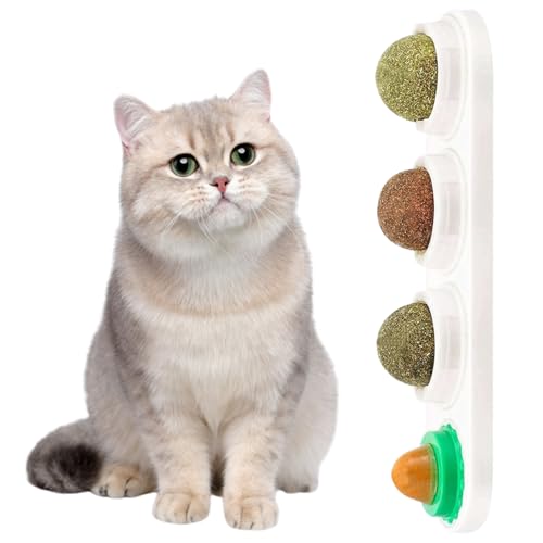 MILIAFLICK 4er Set Katzenminze Ball,Drehbare Leckbälle für Katzen aus Pflanzenfasern, Natürliche Catnip Toys mit Staubschutz,Anti-Stress Spielzeug mit Katzenminze Samen von MILIAFLICK