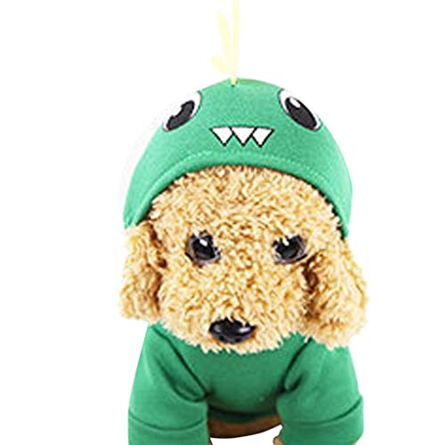 MILONT Winter lange Haustier-Dinosaurier-Hundekleidung mit Kapuze Druck Hund Top Sleeve Haustier Kleidung (Grün, M) von MILONT
