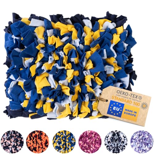 MIMIKO Pets - Schnüffelteppich für Hunde & Katze | XL (55x45cm) -gelb, Marineblau, kornblumenblau | Intelligenzspielzeug für Hunde | Waschbar Futtermatte | Schnüffelmatte in Größen XS - XXL von MIMIKO Pets