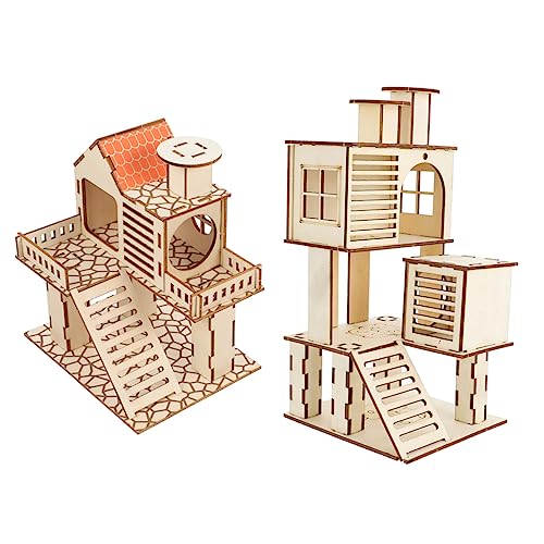 MINAOLULUS 2Stücke Hamster aus Holz Kletterhaus und Versteck für Kleine Haustiere für Hamster Ratten Sicheres Design für Gesundes von MINAOLULUS