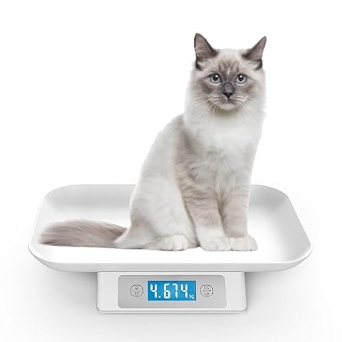MINDPET-MED Digitale Haustierwaage für Kleintiere,Genauigkeit1g,Messbereich15kg/33Ib, Einheit g/lb/oz/tl/ml, geeignet für Kätzchen,Welpen（GRAU) von MINDPET-MED