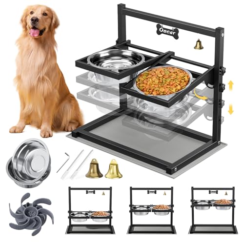 Hundenapf Erhöht, Erhöhte Hundenäpfe mit 3 Höhenverstellbaren 0-90° Einstellbarer Winkel, 2 Edelstahl-Hundefutternäpfen und Auslaufsicherer Matte, Futternapf Hund Erhöht für Hunde Haustier Hundenapf Erhöht, Erhöhte Hundenäpfe mit 3 Höhenverstellbaren 0-90° Einstellbarer Winkel, 2 Edelstahl-Hundefutternäpfen und Auslaufsicherer Matte, Futternapf Hund Erhöht für Hunde Haustier von MINENICE