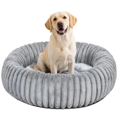 MINGT Donut-Hundebett – flauschiges, rundes Bett für kleine, mittelgroße und große Haustiere – ultraweiches Hunde-Donut-Bett für gemütlichen Schlaf (Grau, 110 x 110 x 19 cm) von MINGT