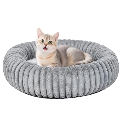 MINGT Donut-Hundebett – flauschiges, rundes Bett für kleine, mittelgroße und große Haustiere – ultraweiches Hunde-Donut-Bett für gemütlichen Schlaf (grau, 50 x 50 x 15 cm) von MINGT