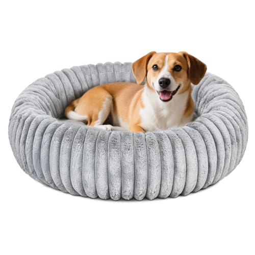 MINGT Donut-Hundebett – flauschiges, rundes Bett für kleine, mittelgroße und große Haustiere – ultraweiches Hunde-Donut-Bett für gemütlichen Schlaf (grau, 60 x 60 x 16 cm) von MINGT