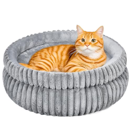 MINGT Doppelschichtiges Donut-Hundebett – flauschiges, rundes Bett für kleine, mittelgroße und große Haustiere – ultraweiches Hunde-Donut-Bett für gemütlichen Schlaf (grau, 50 x 50 x 17 cm) von MINGT