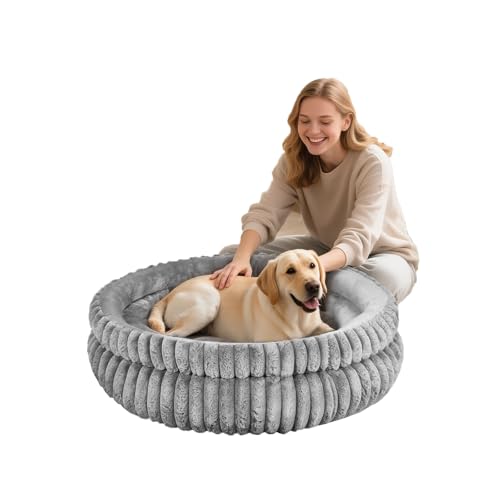 MINGT Doppelschichtiges Donut-Hundebett – flauschiges rundes Bett für kleine, mittelgroße und große Haustiere – ultraweiches Hunde-Donut-Bett für gemütlichen Schlaf (grau, 110 x 110 x 39 cm) von MINGT