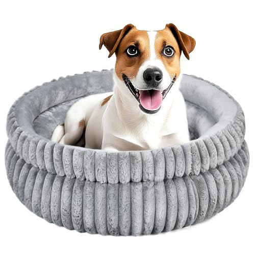MINGT Doppelschichtiges Donut-Hundebett – flauschiges rundes Bett für kleine, mittelgroße und große Haustiere – ultraweiches Hunde-Donut-Bett für gemütlichen Schlaf (grau, 60 x 60 x 20 cm) von MINGT