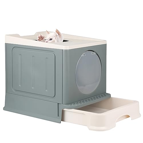 MINGYI Katzentoilette geschlossen, großes Katzentoilette, faltbar, mit Deckel, Katzentoilette mit Schaufel, WC für Katzen, bis zu 7 kg (grau, L 45 × 34 × 39 cm) von MINGYI