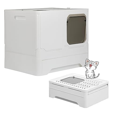 MINGYI Katzentoilette geschlossen, großes Katzentoilette, faltbar, mit Deckel, Katzentoilette mit Schaufel, WC für Katzen, bis zu 7 kg (weiß, L 45 × 35 × 38 cm) von MINGYI