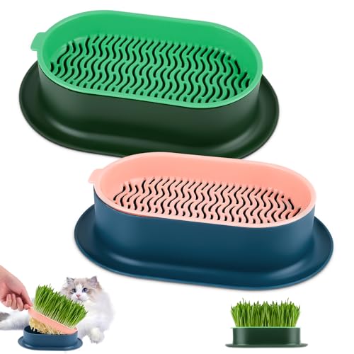 MINISOISO Pflanzgefäß für Katzengras, 2 Stück Katzengras Pflanzgefäß,Keimschale Katzengras,Behälter für Katzengra,Pflanzschalen für Katzengras,Katzengras Tablett,Katzengras Schale Tablett(Keine Samen) von MINISOISO