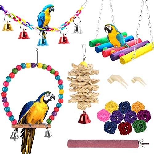 Vogelspielzeug für Vögel, 17er Set Wellensittich Spielzeug, Vogelschaukel Kauspielzeug, Vogelspielzeug für Wellensittiche, Aras, Nymphensittiche, Papageien, Sittiche, Finken (17er Set) von MINISOISO