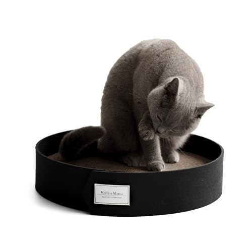 MINTY & MARLA | Kratzbrett mit Katzenminze | Kratzmöbel für Katzen | Kratzpappe mit Filzrand | Schlafplatz und Kratzmöglichkeit | Schwarz von MINTY & MARLA Alles für dich und deine Katze