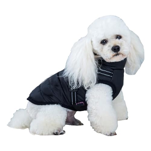 Hundemantel, Hundejacken, Hunde-Wintermantel, Hundemäntel for kaltes Wetter, wasserdicht, reflektierender Hunde-Schneeanzug, Winddichte Hunde-Winterjacke, Hunde-Pufferjacke (Color : Black, Size : 60 von MIOTEQ