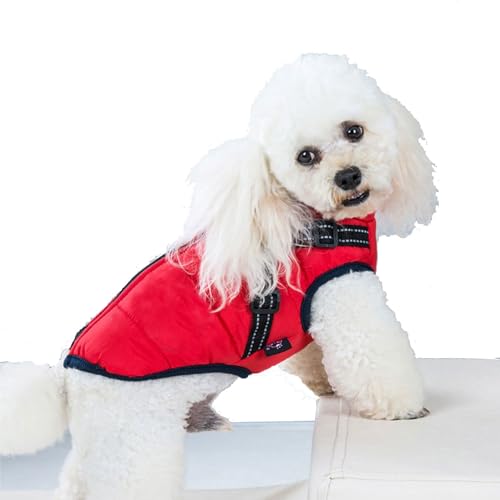 Hundemantel, Hundejacken, Hunde-Wintermantel, Hundemäntel for kaltes Wetter, wasserdicht, reflektierender Hunde-Schneeanzug, Winddichte Hunde-Winterjacke, Hunde-Pufferjacke (Color : Red, Size : Smal von MIOTEQ
