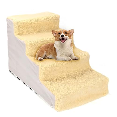 MIOTEQ Haustierstufen, Hundestufe mit waschbarem Plüschbezug, 4-Stufen-Hundetreppe for Sofa, leicht zu besteigende Haustiertreppe for Hunde und Katzen (Color : Yellow) von MIOTEQ