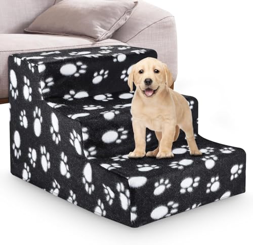 MIOTEQ Haustiertreppe, 3-stufige Hundetreppe mit abnehmbarem und waschbarem Plüschbezug, leichte Kunststoffleiter for kleine Hunde und Katzen (Color : Black) von MIOTEQ