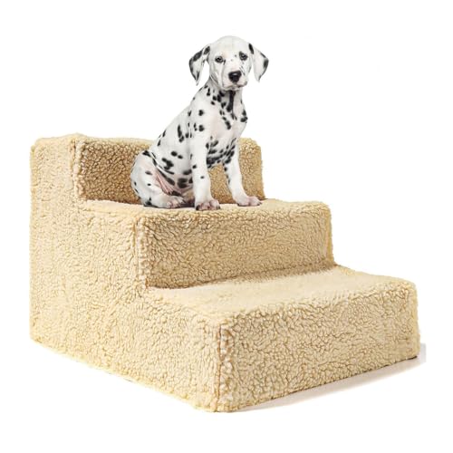 MIOTEQ Haustiertreppe for Hunde, 3-stufige Hundetreppe mit abnehmbarem, waschbarem Bezug, rutschfeste Haustierleiter for kleine Hunde und Katzen, 45 x 35 x 30 (Color : Yellow) von MIOTEQ
