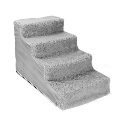 MIOTEQ Hundestufen for Hochbettsofa, 4-stufige Haustierrampe mit waschbarem Bezug, rutschfeste Hundetreppe for kleine Hunde und Katzen (Color : Gray) von MIOTEQ