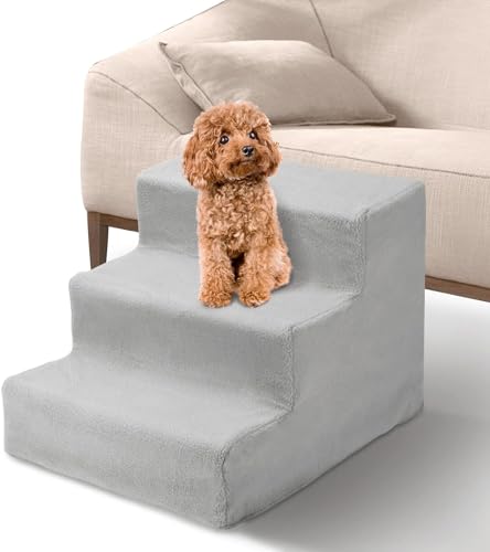 MIOTEQ Hundestufen fürs Bett, 3-Stufen-Leiter for kleine Hunde und Katzen, Haustiertreppe for Couch, Sofa und Bett, weiche und rutschfeste Oberfläche, hilft Ihrem Haustier beim einfachen Auf- und Abst von MIOTEQ